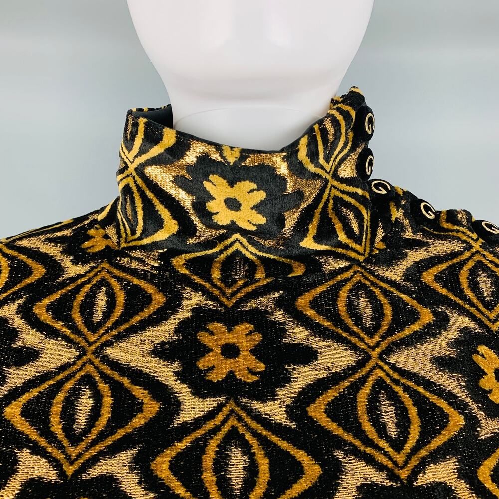 GUCCI Size XL Black Gold Viscose Blend Long Sleeve Cocktail Dress - Picture 4 of 10